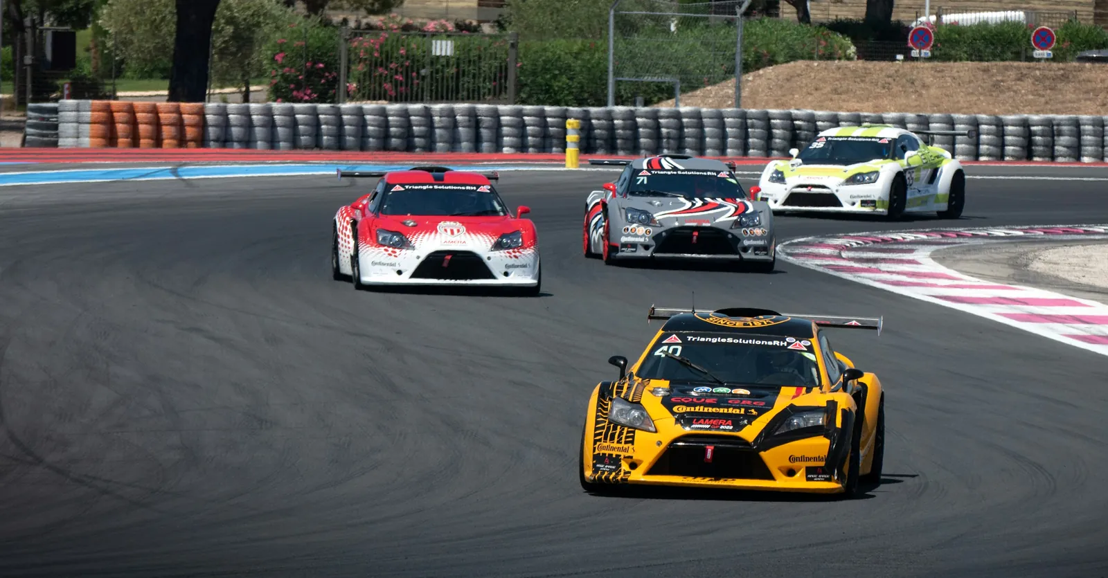GT cars cornering on a circuit during a track day
